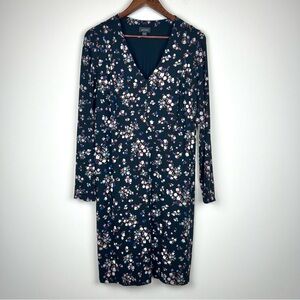j.jill black floral dress Women Size S long sleeve v- neck elastic waist 0051